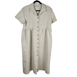Dress VTG Y2K natural linen lagenlook trad teacher shirtwaist POCKETS XL